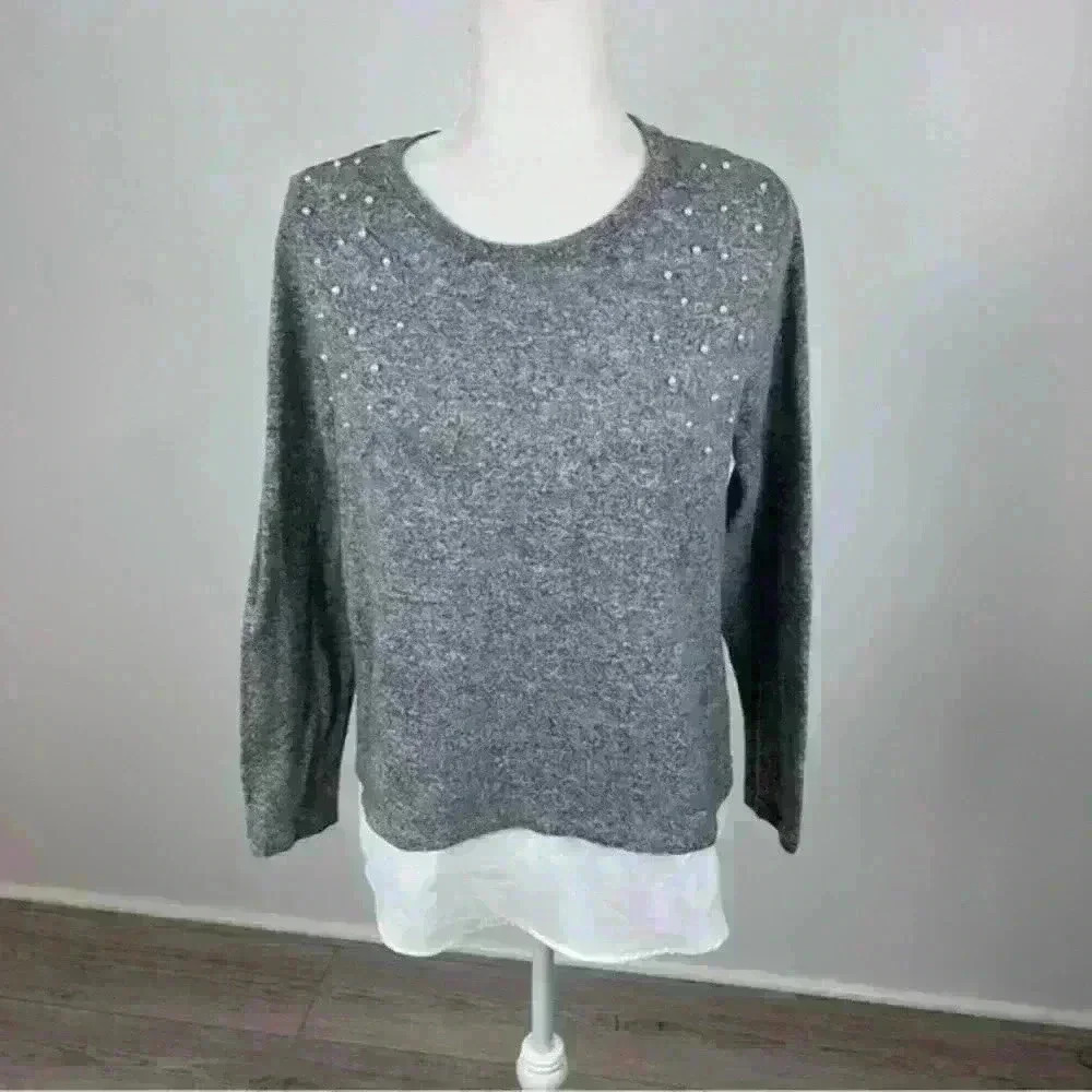 Hannah Grey Crewneck Pullover Sweater Size M